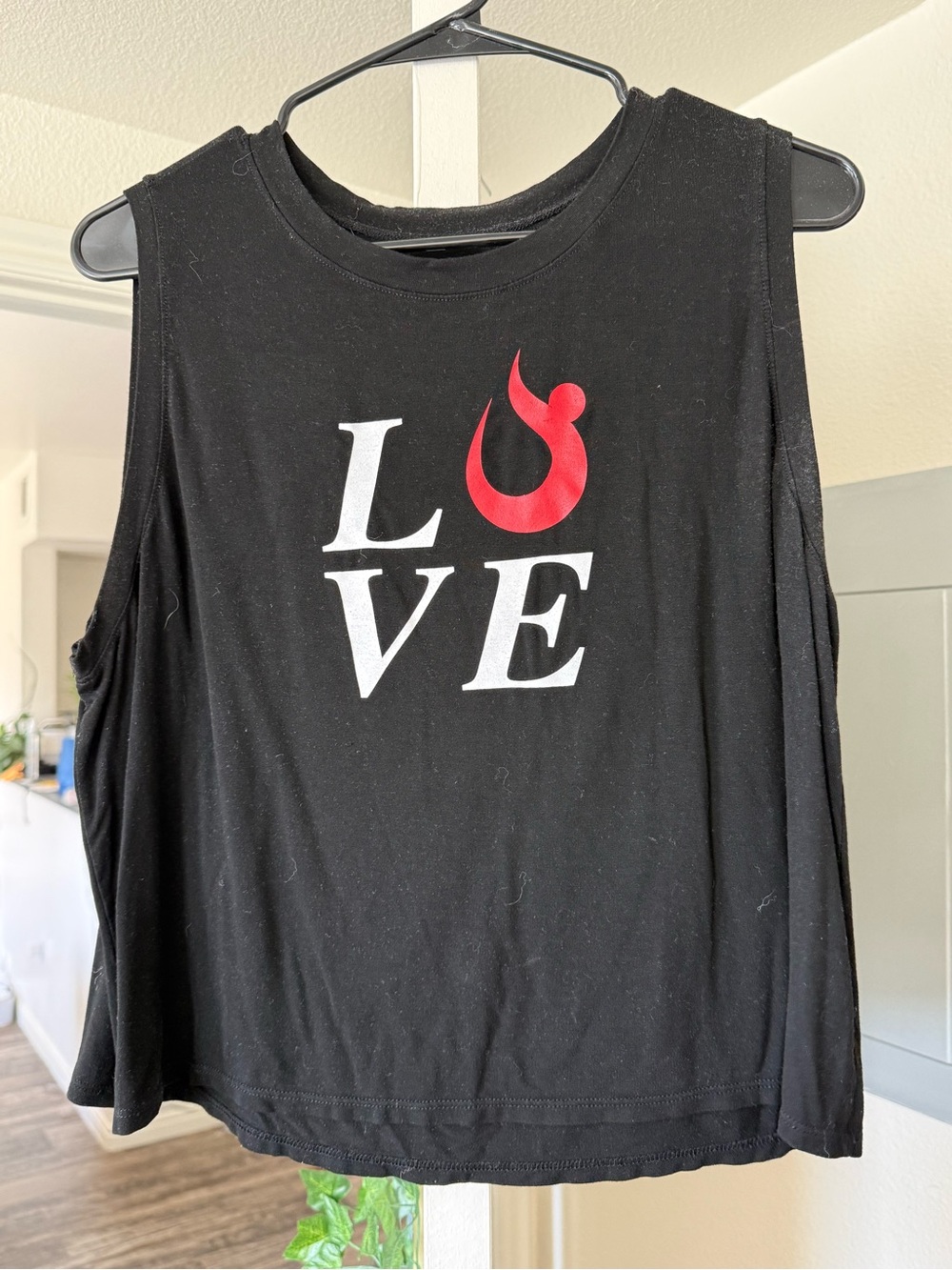 Black LOVE Graphic Muscle Tank Top with Red Accent